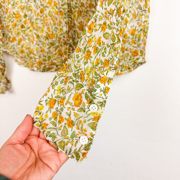 J.Crew Chiffon Crinkle Sheer Button Up Shirt Floral Green Yellow CD028 - 8 - Picture 4 of 10